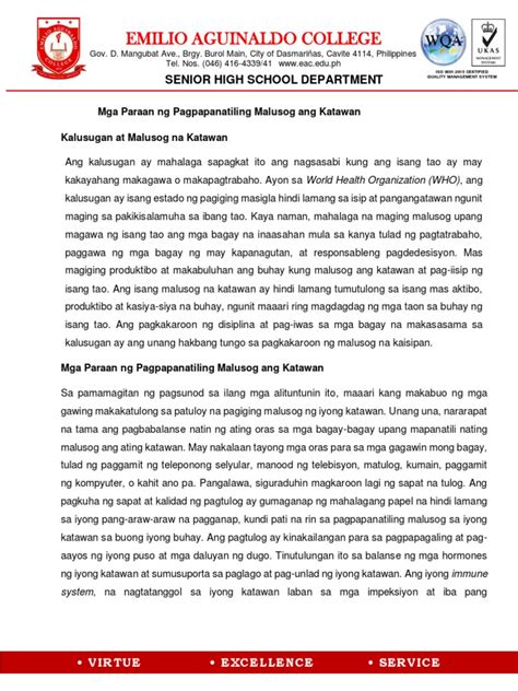 Mga paraan ng pagpapanatiling malusog ang katawan .